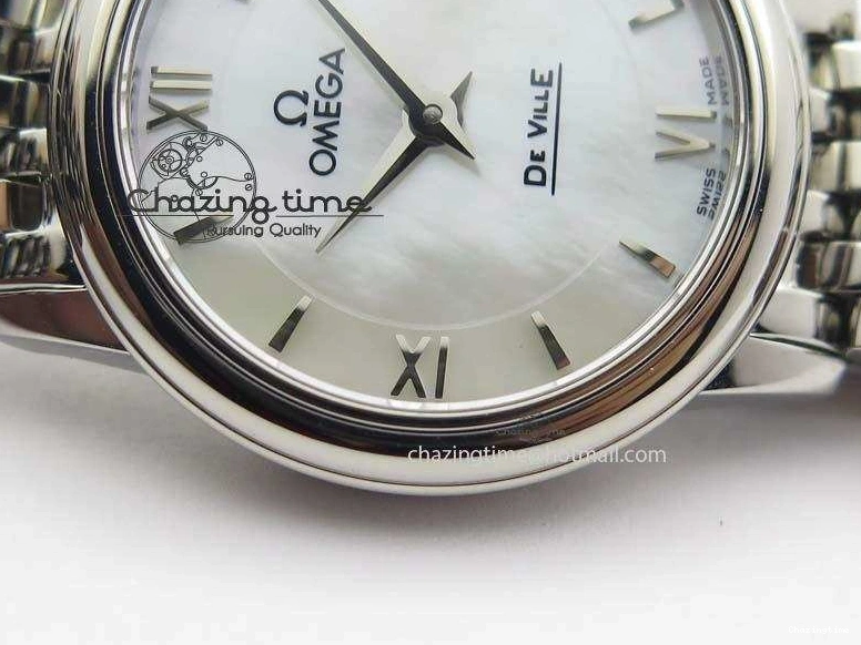0505 Colorful De Ville 27mm Ladies MK 1:1 Best Edition White MOP Dial On SS Bracelet Ronda Quartz 8191